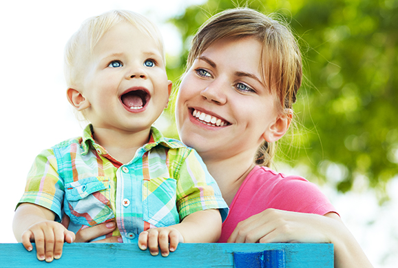 Smiling baby and mom